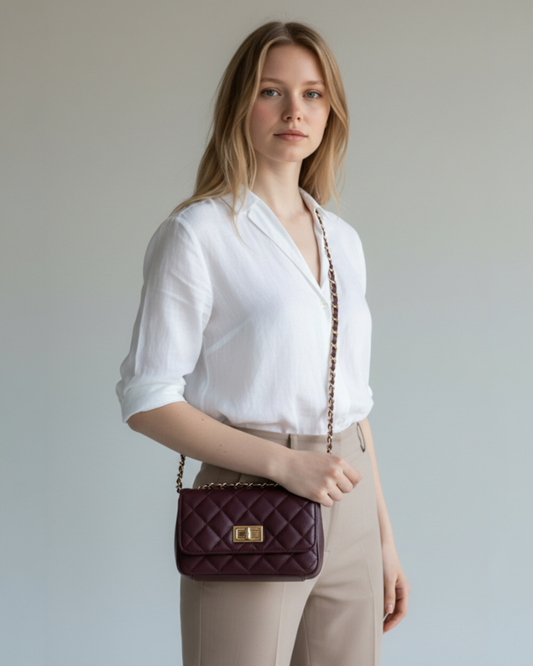 Bolso acolchado "París" berenjena