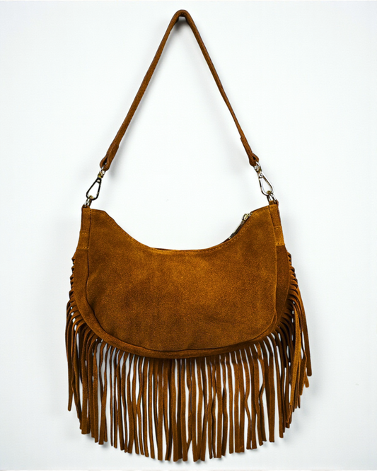 Bandolera flecos ante "Alabama" camel