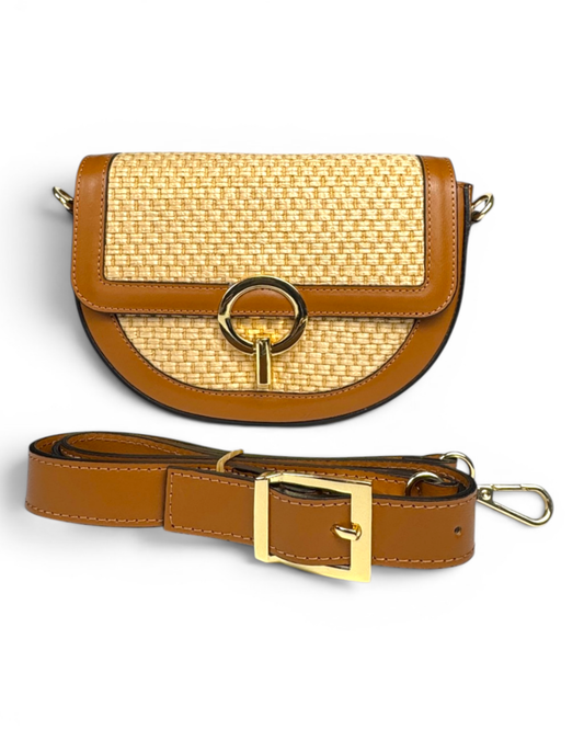 Bandolera "Vienna" rafia camel