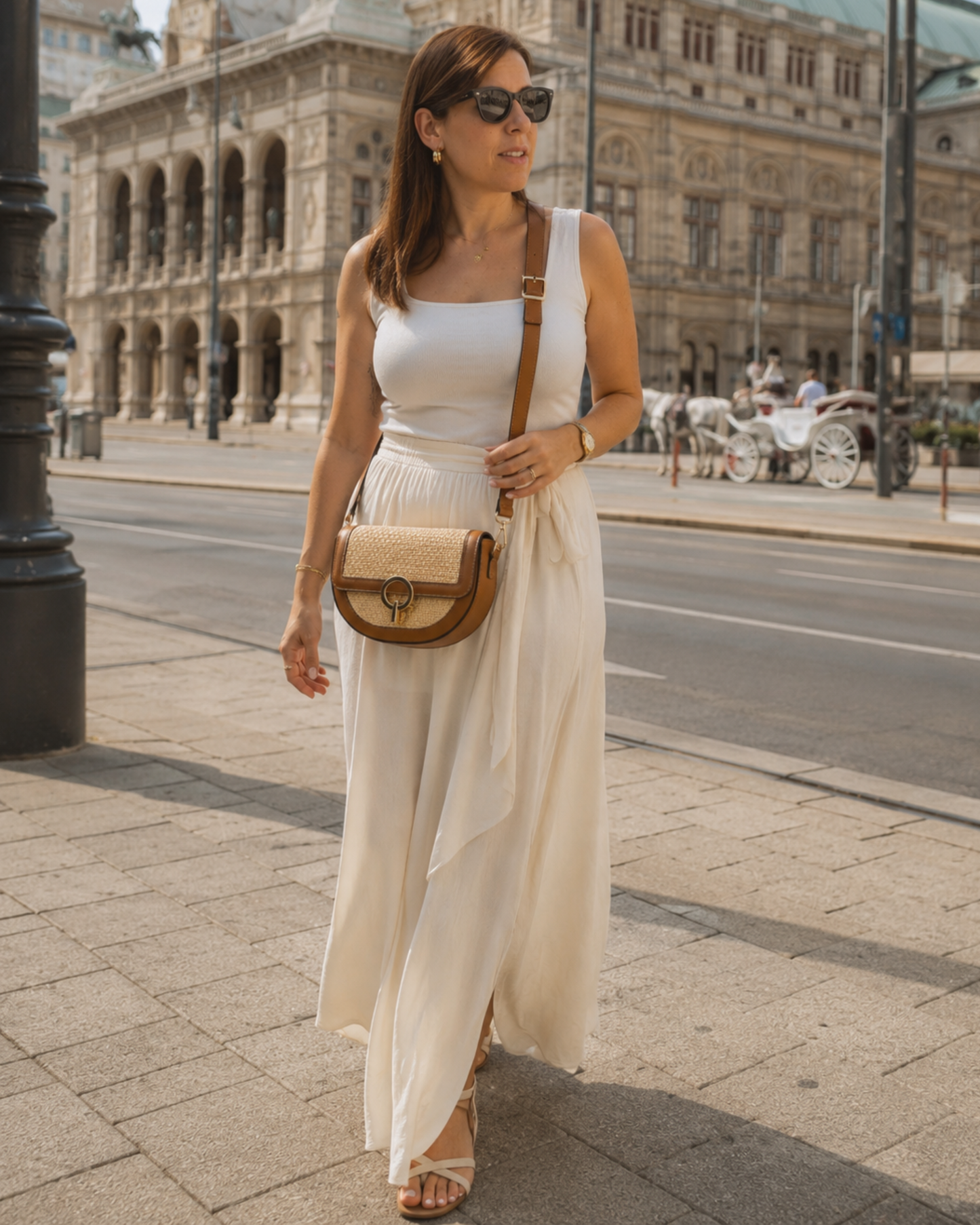 Bandolera "Vienna" rafia camel