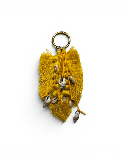 Hoja macramé conchas "Ibiza" mostaza