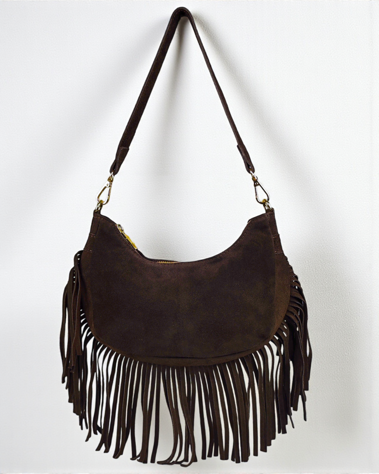 Bandolera flecos ante "Alabama" marrón chocolate