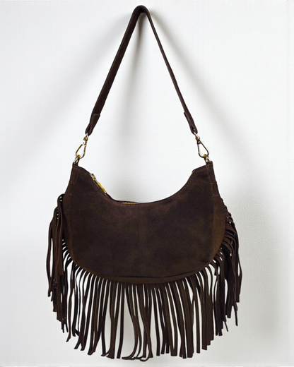 Bandolera flecos ante "Alabama" marrón chocolate