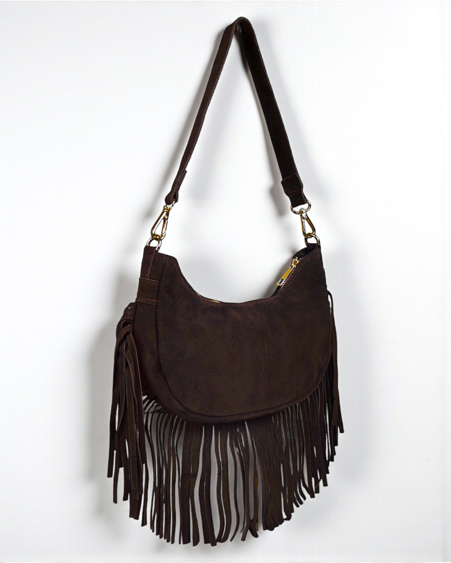Bandolera flecos ante "Alabama" marrón chocolate